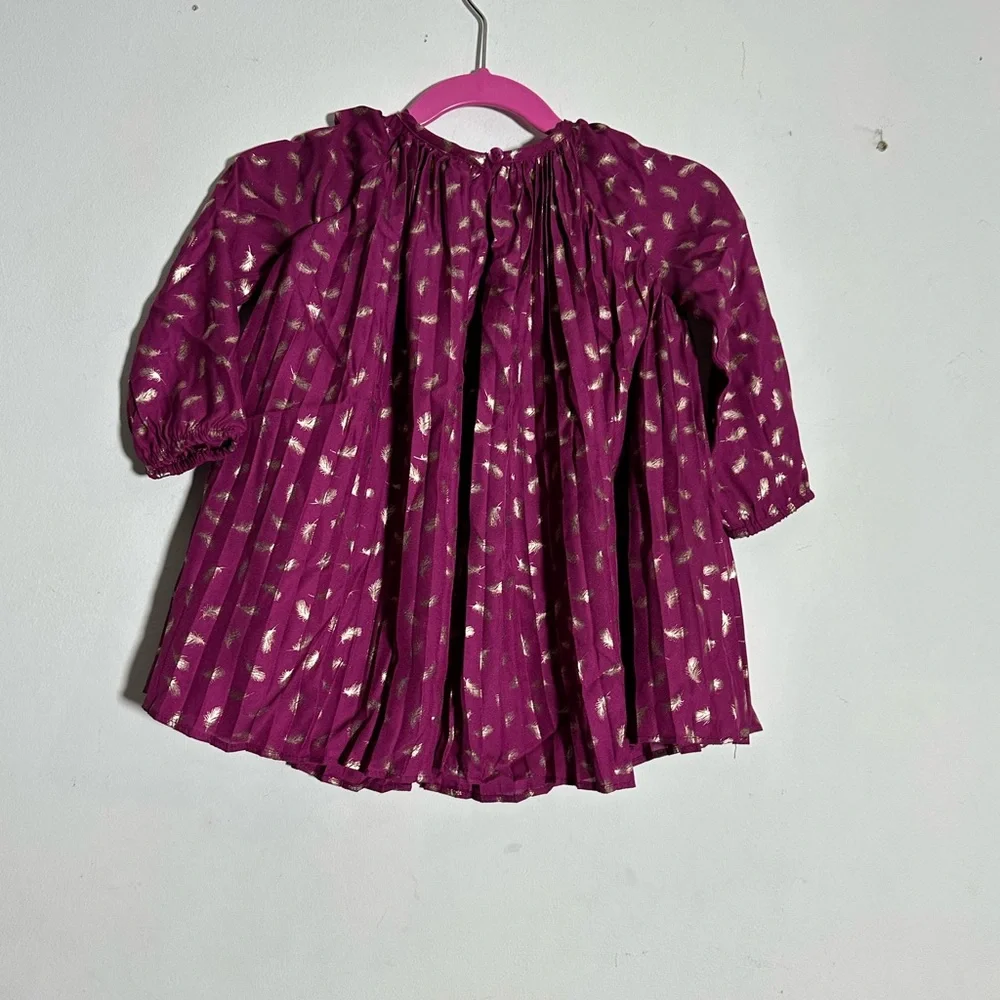 Cherokee Magenta Gold Foil‎ Feather Pleated Dress Special Occasion Party NWOT